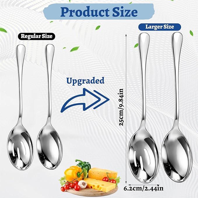 6PCS 10in Large Stainless Steel Serving Spoons Set, Includes 3 Serving Spoons and 3 Slotted Spoon, Large Servings Spoon Set for Catering Buffet, Mirror Polished, Dishwasher Safe