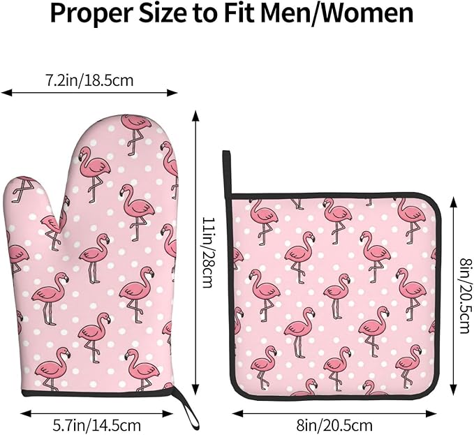 Pink Flamingos Oven Mitts and Pot Holders Pink Background Heat Resistant Oven Mitts Safe for Baking Cooking BBQ