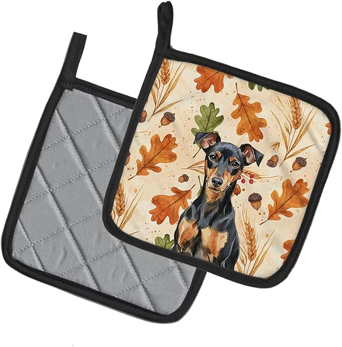 Caroline's Treasures Manchester Terrier Heirloom Fall Pair of Pot Holders Pair 7.5x7.5 Quilted Insulated Hot Pads Decorative Kitchen Gift Made in USA