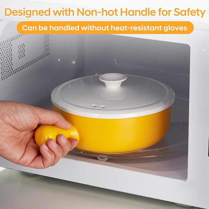EliteVibe Ceramic Microwave Egg Cooker Scrambled with Lid, BPA-Free Non-Stick Non-Toxic & Heat-Resistant Quick Cooking Egg Maker, Dishwasher Safe, Holds Up to 3 Eggs（Yellow）