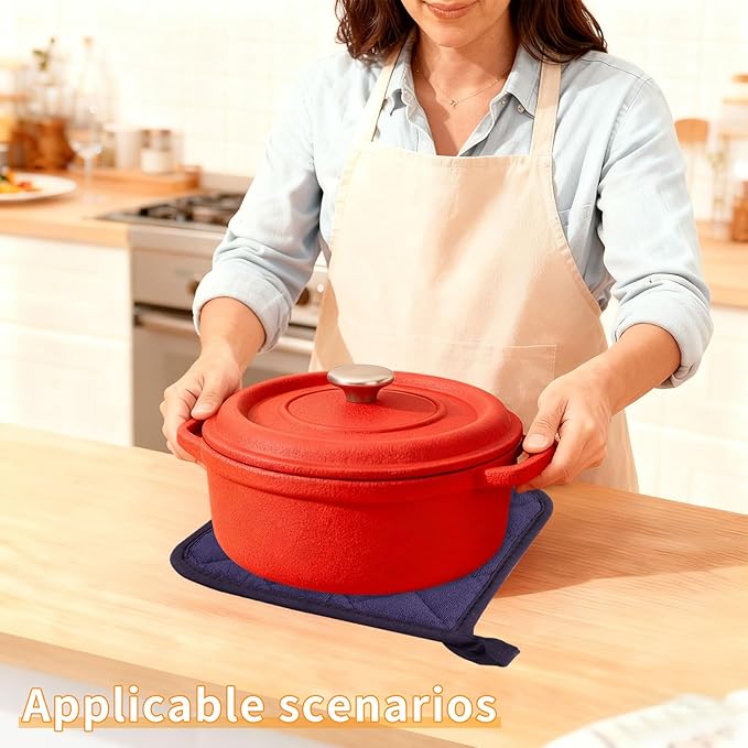 5 Pack Pot Holders for Kitchen Easy-Care Cotton Machine Washable hot Pads for Kitchen for Cooking and Baking Oven Navy Blue