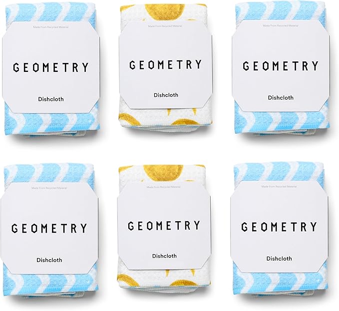 GEOMETRY Dishcloth – Spring & Summer Collection – Quick-Dry, Ultra-Absorbent, Reusable Microfiber Kitchen Towels for Drying & Cleaning - Summer Line - 6 Pack