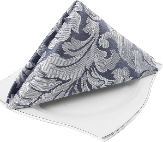 EHouseHome Damask Jacquard Cloth Napkins Waterproof Spillproof Polyester Fabric Napkins Stone Blue, Set of 12, 17 x 17 Inch