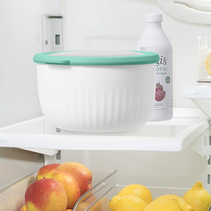 Oggi Prep, Store & Serve Plastic Bowl w/See-Thru Lid- Dishwasher, Microwave & Freezer Safe, (2.6 qt) Lt Gray w/Dk Gray Lid