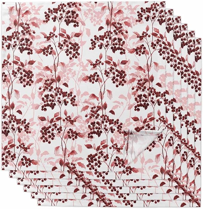 Red Herb Cloth Napkins Set of 6 - Washable Dinner Napkins Reusable Table Napkins for Home Party Weeding Dining Table Setting Decoration,Oversized Floral Watercolor Spring Summer Wild Flower Plant
