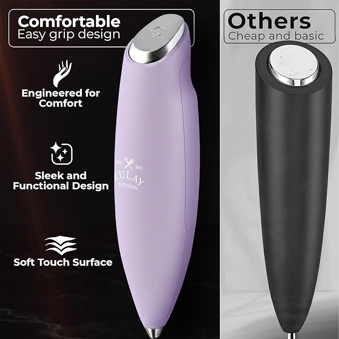 Zulay Kitchen Patented Tornado Triple Whisk Milk Frother with 4 Duracell Batteries – Handheld Foam Maker for Coffee, Lattes, Matcha & Hot Chocolate – Rich, Creamy Froth in Seconds - Lilac