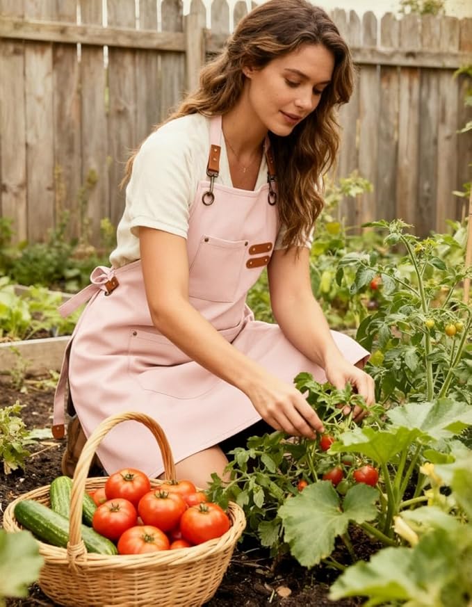 Chef Apron with Large Pockets for Women Men, Cotton Canvas Cross Back Water Repellent Adjustable Work Apron