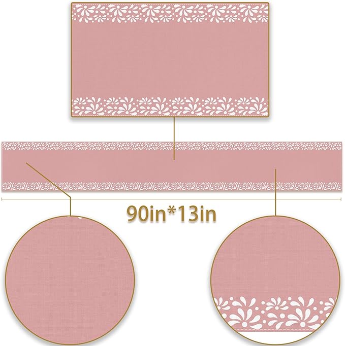 Pink Cielito Lindo Table Runner Mexican Girls Baby Shower Decoration Talavera Fiesta Mexicanos Dia De Los Muertos Dining Room Home Kitchen Table Decor (Pink, 13" x 90")
