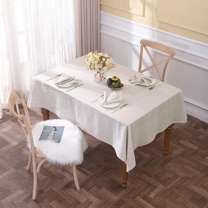 Simple&Opulence Textured Tablecloth 100% Linen Table Cloth, Kitchen Dinning Tabletop Decoration, for Outdoor and Indoor Use (Basic Linen, 54"×72")
