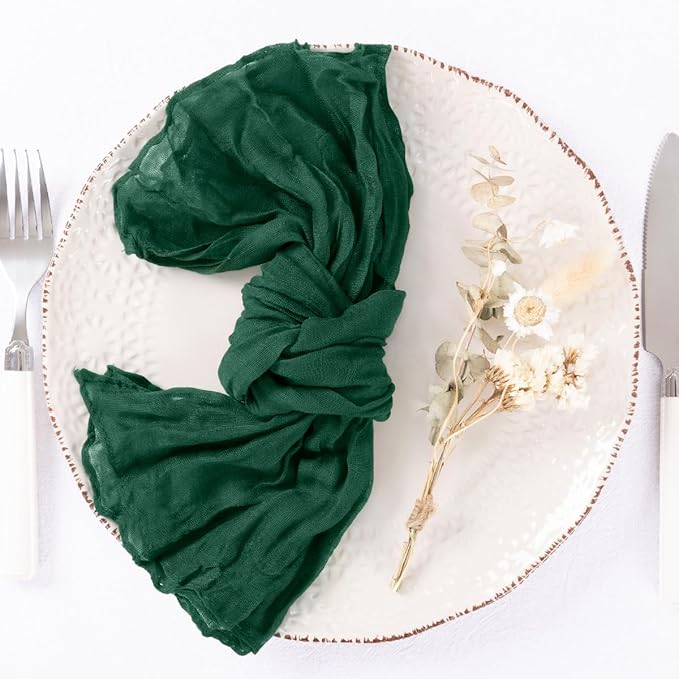 DeZerlor 100 Pack Emerald Green Cheesecloth Napkins Spring Cloth Napkins Set of 100 Dinner Napkins Bulk 21x21 Inches for Wedding Bridal Shower Baby Shower Parties