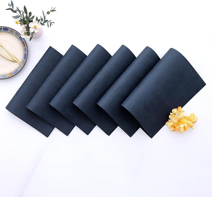 Homaxy Faux Leather Heat Resistant Placemats for Dining Table Set of 12, Waterproof Wipeable Washable PU Table Mats, Easy to Clean Anti-Slip Place Mats, 11.8" x 17", Navy Blue