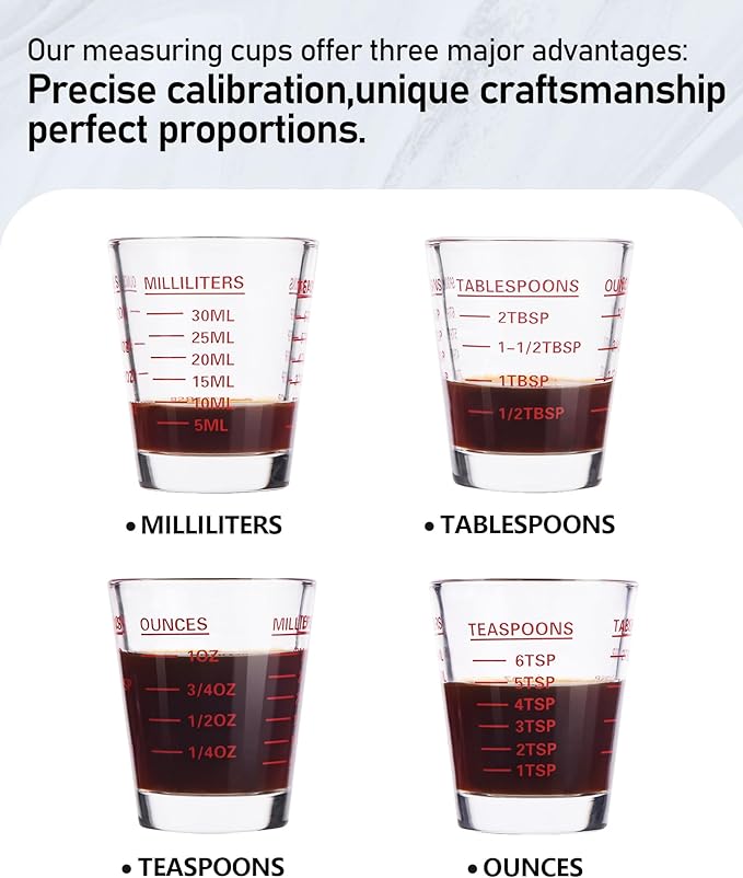 SAIAOKJ Shot Glasses Measuring Cup Set 6 Pack Espresso Shot Glasses Liquid Heavy Glass 26-Incremental Measurement 1 OZ,2 TBS,6 TSP,30 ML Kitchen Tools(Red)
