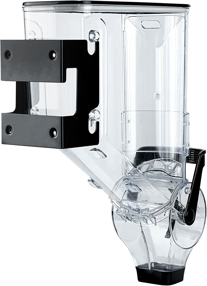 Restaurantware Cereal Dispenser 3.5 gal Plastic Wall-Mounted Gravity Bin Candy Dispenser Self-Serve Black Dry Food with Wall Mount Brackets for Breakfast Buffet or Hotel Use
