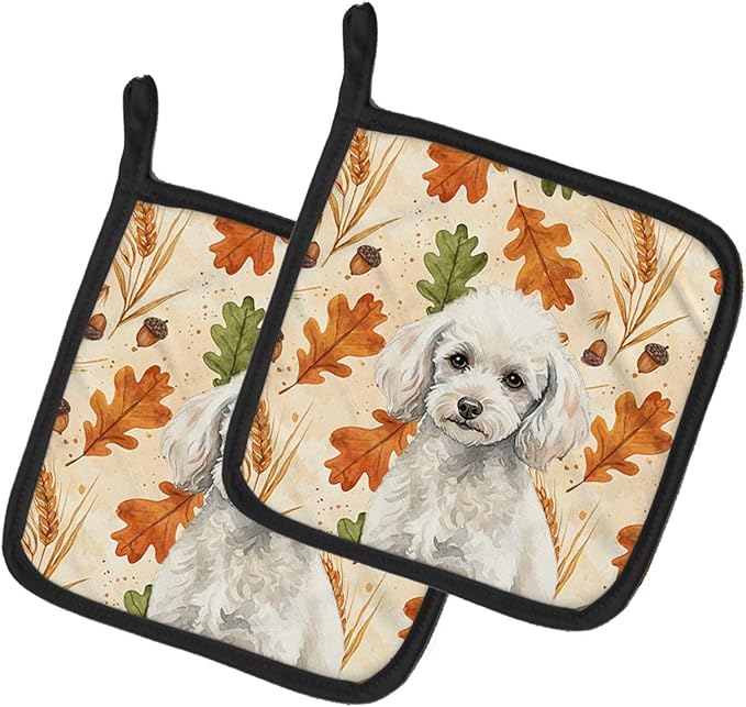 Caroline's Treasures Miniature White Poodle Heirloom Fall Pair of Pot Holders Pair 7.5x7.5 Quilted Insulated Hot Pads Decorative Kitchen Gift Made in USA