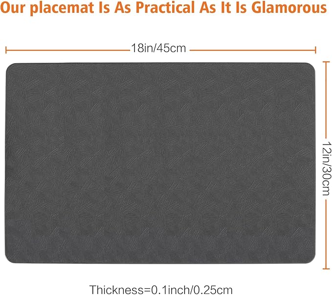 Vinyl Placemats Set of 6 Heat Resistant Easy Clean Non-Slip Place Mats for Dining Table Faux Leather Waterproof Stain Resistant Wipeable Washable PVC Table Mats(6, Gray)