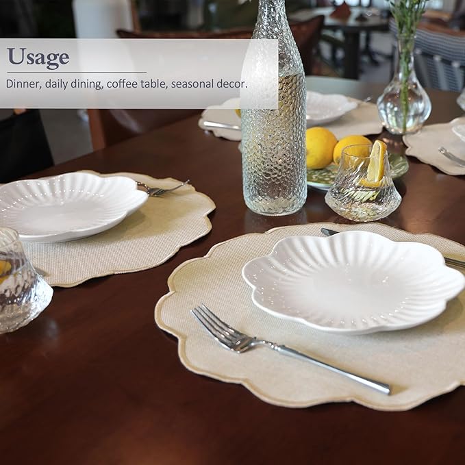 AHHFSMEI Round Faux Linen Placemats Set of 4 Heat Resistant Non-Slip Stain Proof Table Mats for Kitchen Dining Elegant Decor Place Mats (Beige,4)