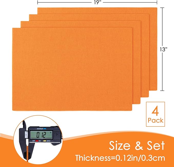 MANSPHIL Orange Placemats Set of 4 Washable Fabric Table Mats Thick Faux Linen Place Mats Heat Resistant Double Layer Wrinkle Free Dining Kitchen Table Decor - 13x19 Inch Oeko Tex Placemat