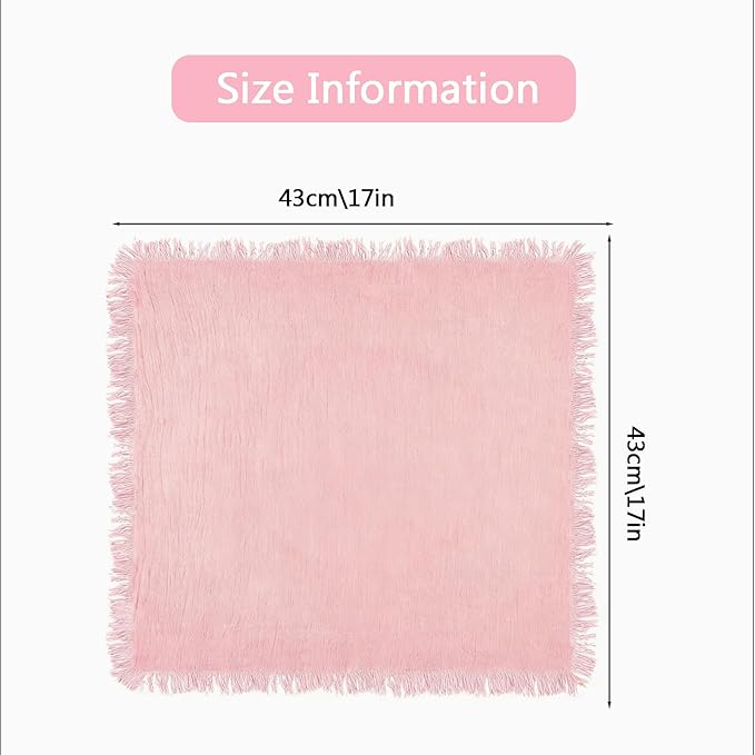 Cotton Blend Fringe Cloth Napkins - Crinkle Gauze Dinner Napkins, Reusable & Washable Table Napkins, 17" x 17" (43 x 43 cm), Multiple Colors, 12/24/48/100 Pack (12, Dusty Rose)