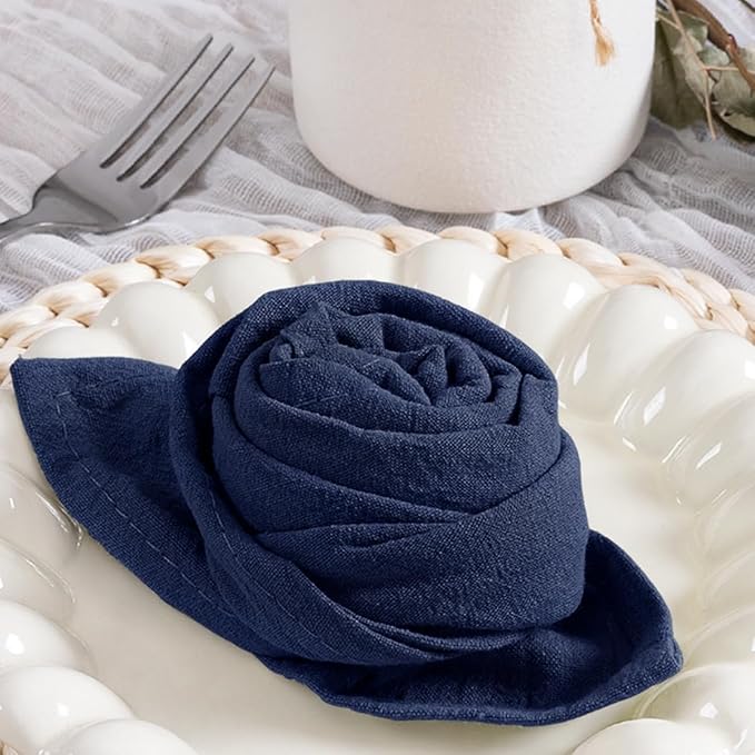 MLMC 8 Pack Navy Blue Cloth Napkins Rustic Washable Cotton Linen Napkins Set of 8 17"x17" Reusable Dinner Napkins Cloth for Wedding Party Events Everyday Use Decor