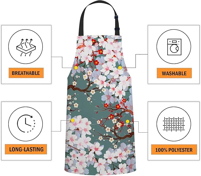 oFloral Cherry Blossoms Apron Unisex Adjustable Bib Apron Cooking Kitchen Chef Women Men Aprons for Home Kitchen, Restaurant,Coffee House,Shop,Garden