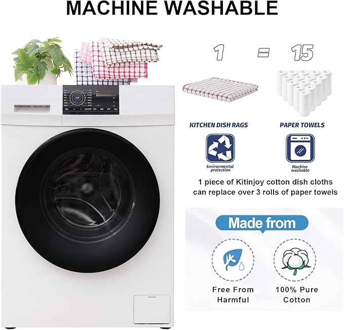 Kitinjoy Cotton 8 Pack Terry Kitchen Dish Cloths, 12 x 12 Inches Super Soft and Absorbent Dish Rags, Quick Drying Dish Towels for Washing Dishes, Brown