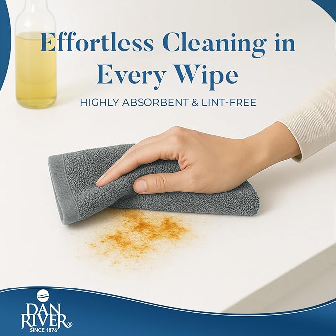 DAN RIVER Kitchen Bar Mops,Pack of 12,16 by 19 Inches,100% Cotton Super Absorbent,Multi-Purpose Cleaning Towels for Home and Kitchen Bars-Grey