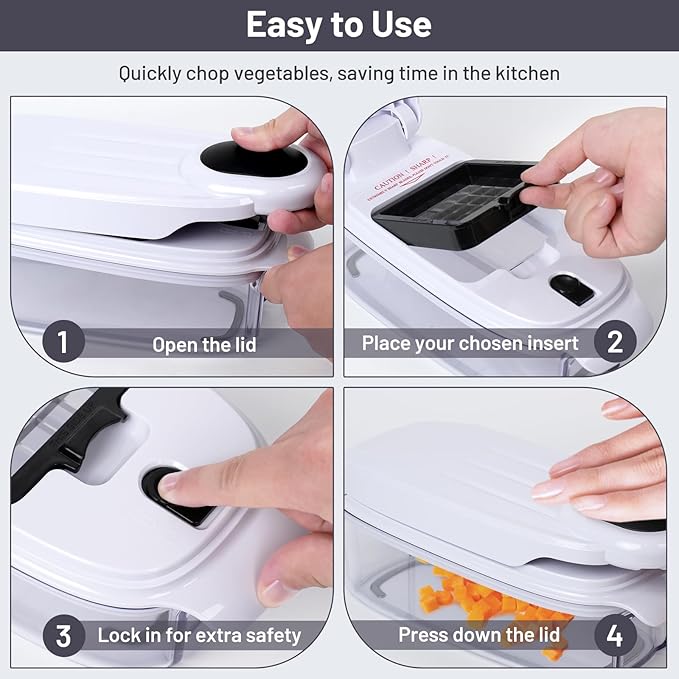 Veggie Chopper – 2-in-1 Onion Chopper · Vegetable Chopper with Container · Pepper Chopper · Vegetable Cutter – Kitchen Gadget & Kitchen Accessory (White & Black)