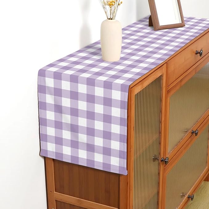 Light Purple Gingham Table Runner Purple Checkered Plaid Birthday Party Decorations Wedding Baby Shower BBQ Picnic Home Kitchen Table Decor (Purple, 13" x 72")