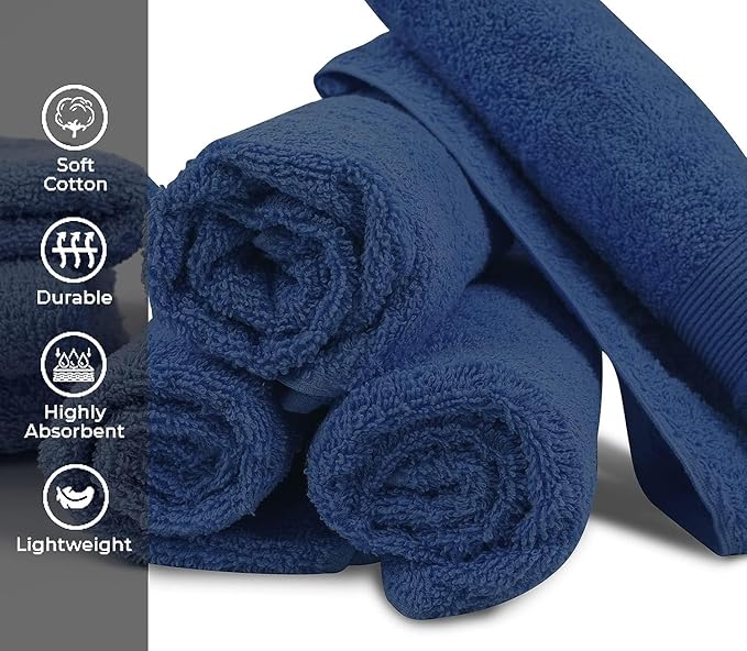 Premium Hand Towels Pack of 6 (16" x 30”) 100% Combed Ring Spun Cotton | Highly Absorbent Hand Towels Set | Ultra Soft for Home, Gym & Spa (Sky/Navy)