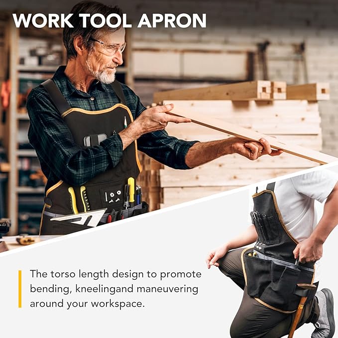 Work Tool Apron for Men and Women, Torso Length with 21 Tool Pockets, Durable Canvas Apron, DIY Enthusiasts, Gifts for Men Dad Father(Black)