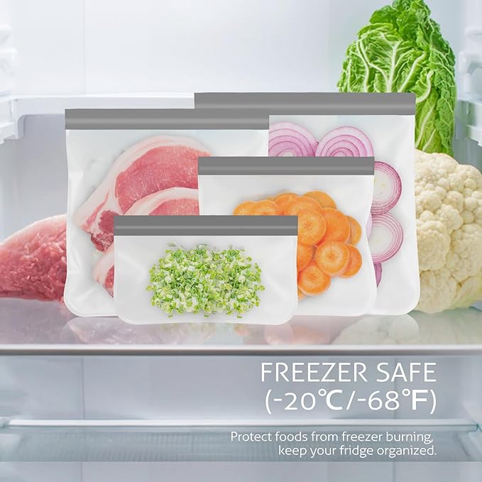 Reusable Gallon Storage Bags, 10 Pack Dishwasher Safe Silicone Food Storage Bags with 3 Sizes for Marinate Meats, Sandwich, Snack, Cereal (grey)