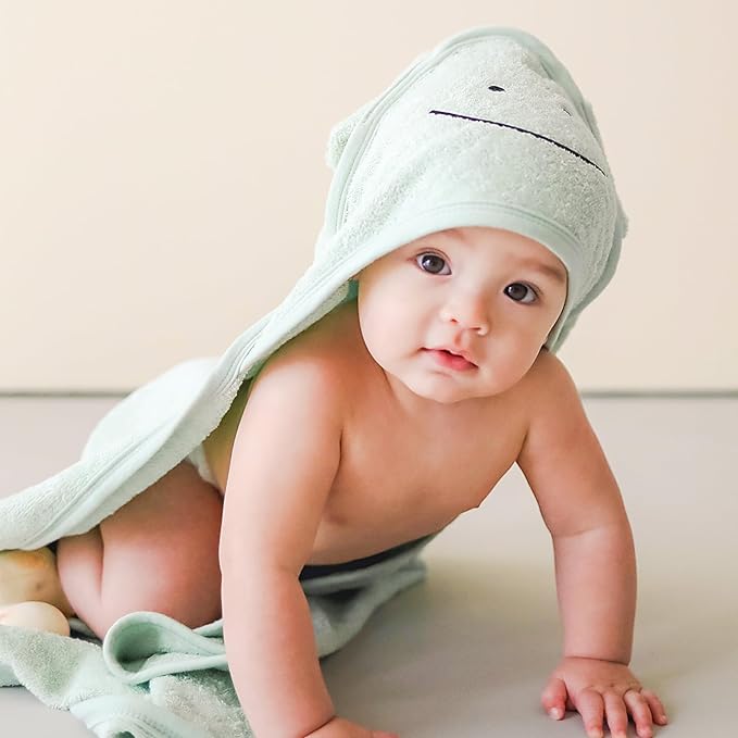 CuddleBug Premium Hooded Baby Bath Towel & Washcloth Set (Bear) - 100% Cotton Terrycloth Hooded Baby Towels for Newborn & Toddler - Super-Soft & Absorbent, Newborn Essentials (33" x 33") - Sage Green