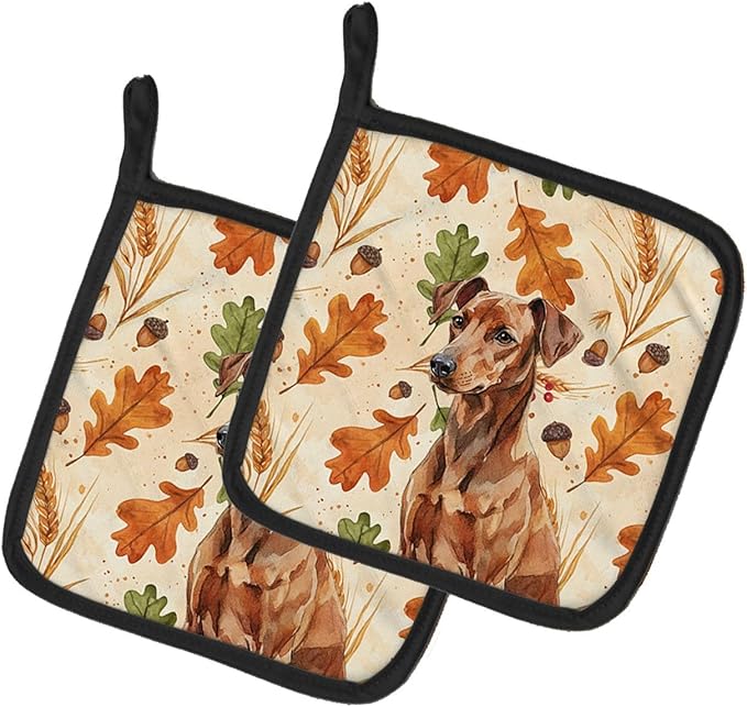 Caroline's Treasures Red German Pinscher Heirloom Fall Pair of Pot Holders Pair 7.5x7.5 Quilted Insulated Hot Pads Decorative Kitchen Gift Made in USA