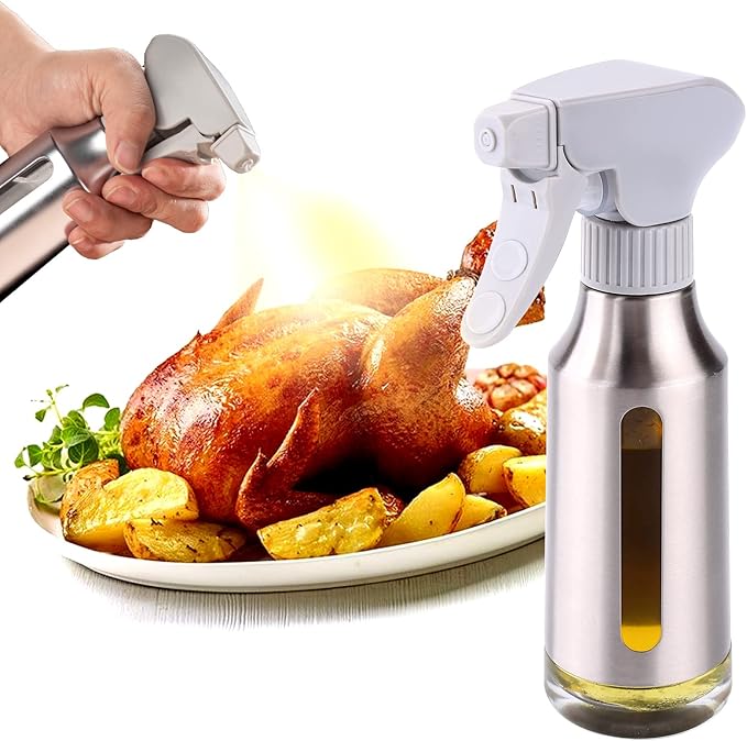 Oil Sprayer for Cooking,Stainless Steel Olive Oil Mister for Air Fryer Frosted Oil Dispenser Bottles Fat Reduction Glass Oil Spray Pot 6.35oz(180ml) Capacity