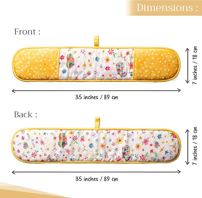Maison d' Hermine Double Oven Mitts 100% Cotton 7"x35" Double Oven Mitt Heat Resistant BBQ Cooking Gloves with Loop Baking Grilling Gifts for Mothers Day Spring Summer (Happy Florals - Sweety)
