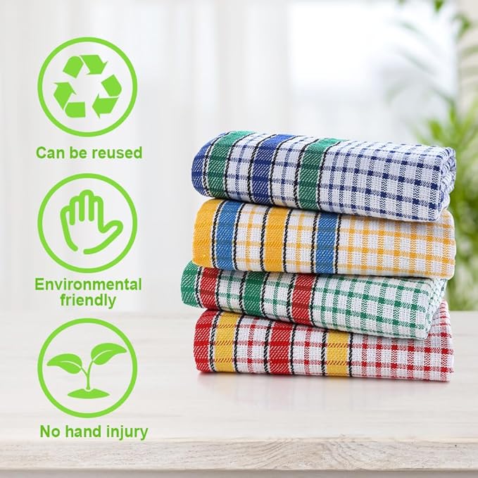 4PCS Large Kitchen Dish Towels, 17 Inch x 27 Inch Absorbent Cotton Kitchen Towels Bulk, Colorful Tea Towel for Washing Drying Dishes, Household Hand Towel, Multicolor