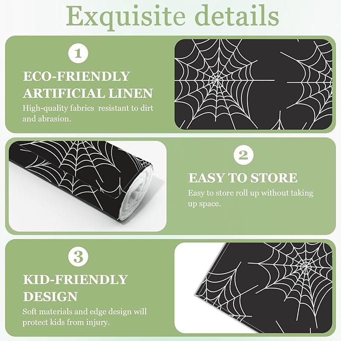 Spider Web Placemats Set of 6, Washable Heat Resistant Table Mat Linen Place Mats for Party Kitchen Dining Home Decor 12x18 Inch
