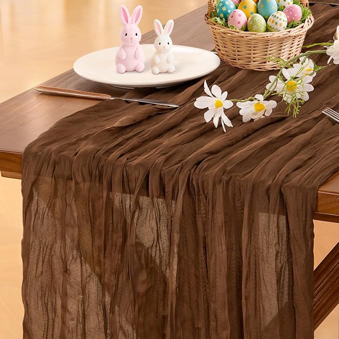 Socomi Brown Coffee Cheesecloth Table Runner Easter Spring Boho Rustic Gauze 120 inch 10FT Cheese Cloth Runner for Wedding Party Baby Shower Birthday Home Decor Holiday Decorations