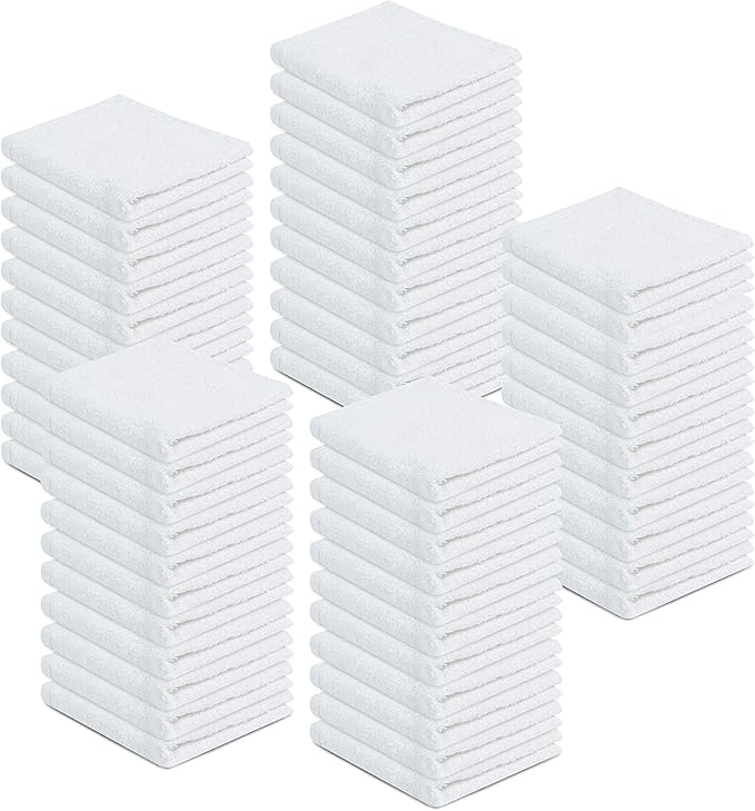 100% Cotton Terry Towels Cleaning Cloths Pack of 250 (12x12 Inches) White Cotton Terry Cloth Bar Rags White Bar Towels, Multipurpose High Absorbent Terry Towels for Cleaning Auto Detailing or Painters