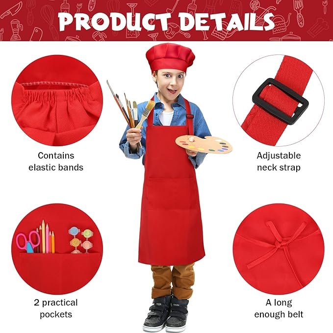 Handepo 40 Pcs Apron Chef Hat Set Aprons Chef 's Bib Apron Hats Bulk for Cooking Painting 7-13 Years