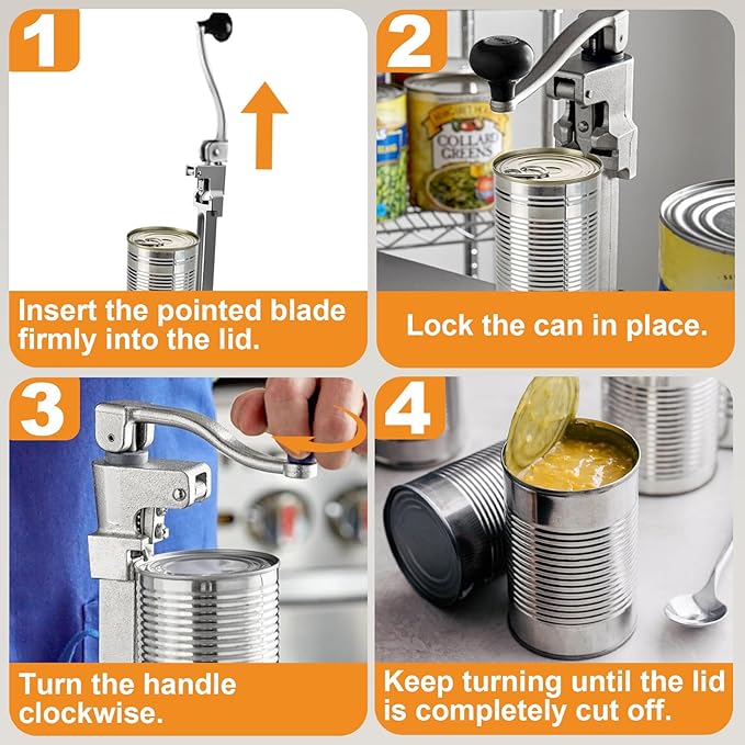 Heavy Duty Commercial Can Opener, Manual Tabletop Can Opener with Blades and Plated Steel Base, Industrial Cans Opener Fits Big 10 Cans Up to 17" Tall for Restaurants/Hotels/Bars(Silver)