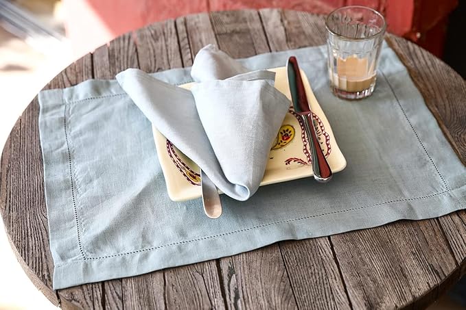 100% Pure Linen Napkins 18 x 18 Inch Baby Blue - Set of 6 Pack Oversized Dinner Table Cloth Napkin, Washable for Home,Kitchen and Everyday Use