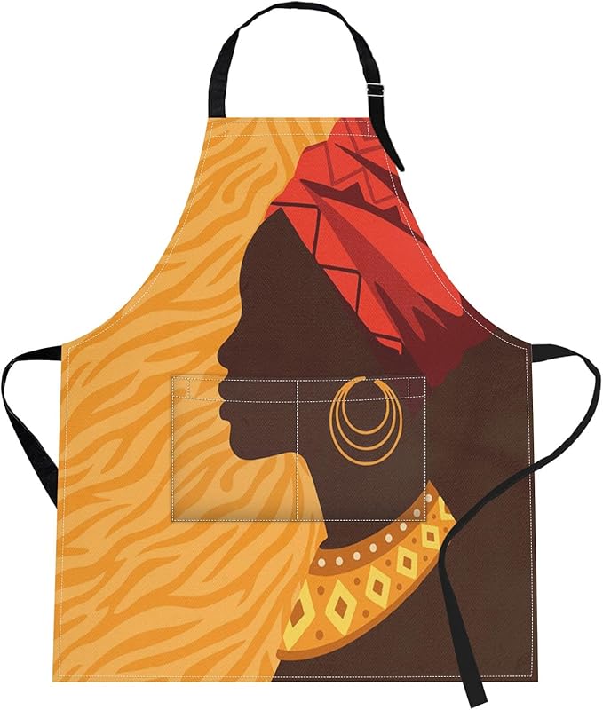 Britimes Apron Home Kitchen Cooking Baking Gardening for Women Men With Pockets African American Woman Girl Folk 32x28 inch