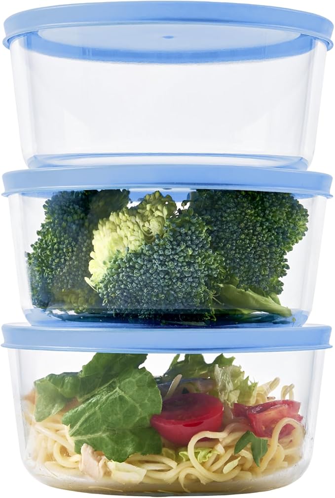 DURA LIVING 6-Piece Glass Food Storage Containers Set (3 Containers + 3 BPA-Free Lids) | 4-Cup, Leakproof | Microwave, Freezer, Oven & Dishwasher Safe | Ideal for Meal Prep & Pantry Organization