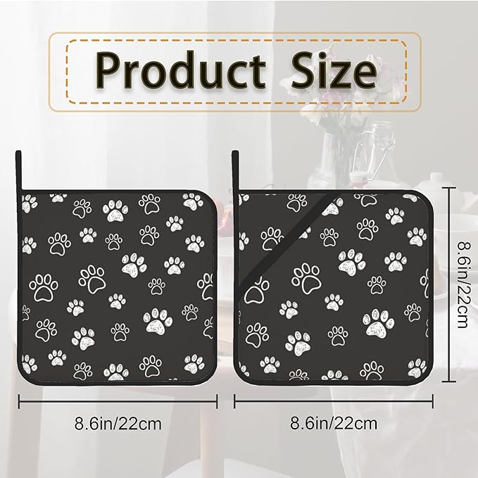 Cute Cat Dog Paw Pot Holder Set of 2,Heat Resistant Potholders Oven Hot Pads for Kitchen Cooking Baking BBQ