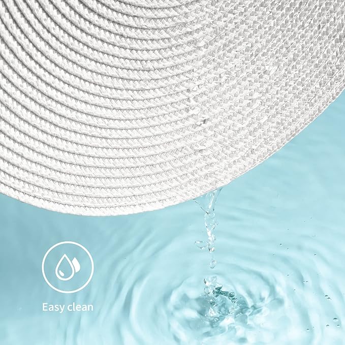 FunWheat Round Braided Placemats Set of 6 Table Mats for Dining Tables Woven Washable Non-Slip Place mats 15 inch(White, 6pcs)