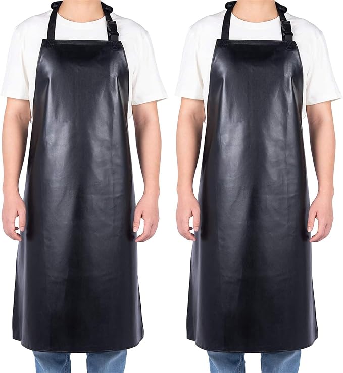 Homsolver 2 Pack Waterproof Rubber Aprons, Heavy Duty Butcher for Men, Chemical Vinyl Plastic Aprons for Dishwashing