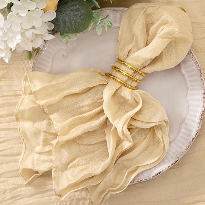 20 Pack Champagne Cheesecloth Napkins Washable Spring Summer Cloth Napkins Set of 20 Bulk 21x21 Inches Table Napkins for Wedding Baby Bridal Shower Birthday Dinner Party Decor