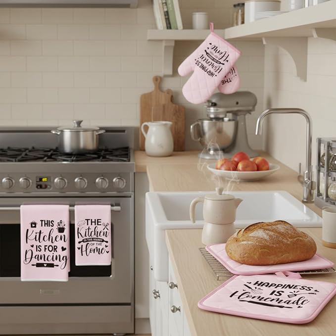 Leinuosen 8 Pcs Kitchen Towels and Oven Mitts Sets Pot Holders Dishcloths Set Kitchen Decorative Accessories Absorbent Potholders Heat Resistant for Chef Baking Cooking
