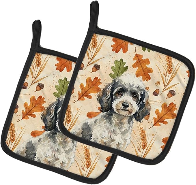 Caroline's Treasures Toy Parti Poodle Heirloom Fall Pair of Pot Holders Pair 7.5x7.5 Quilted Insulated Hot Pads Decorative Kitchen Gift Made in USA